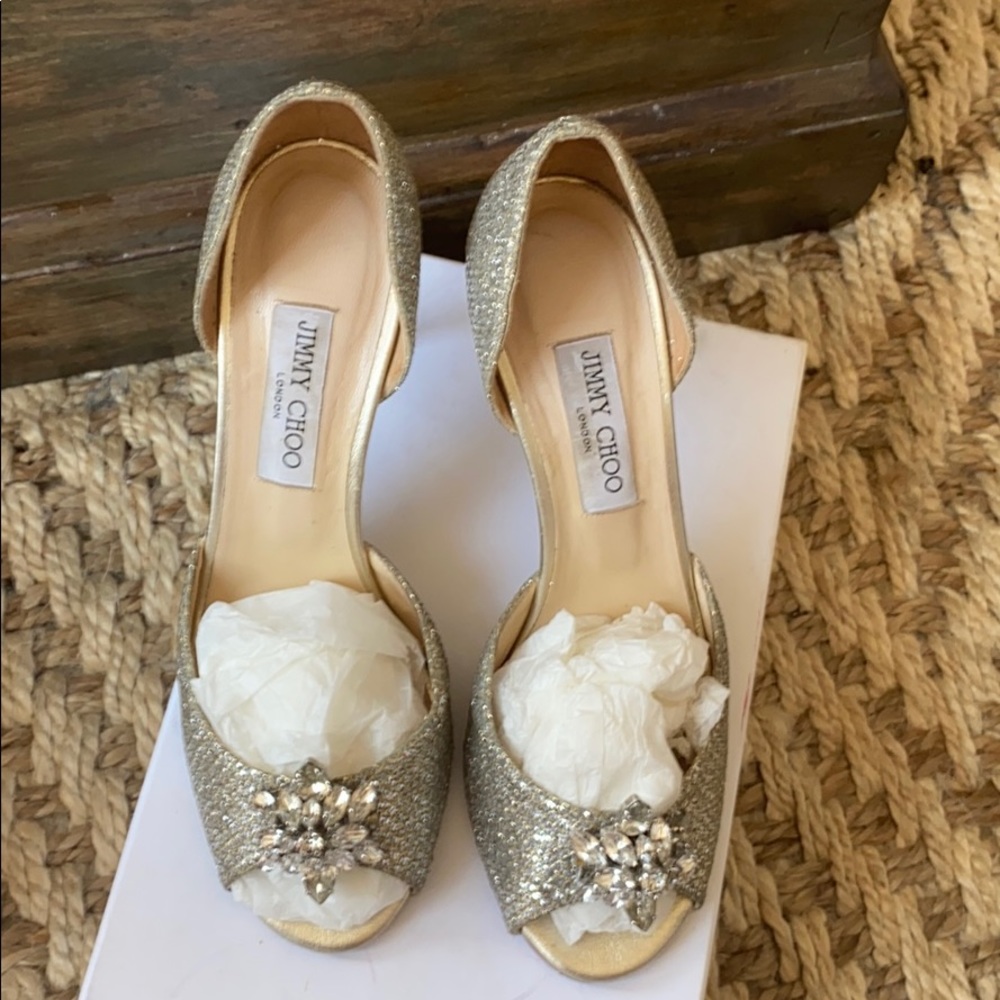 Jimmy choo silver glitter sandals